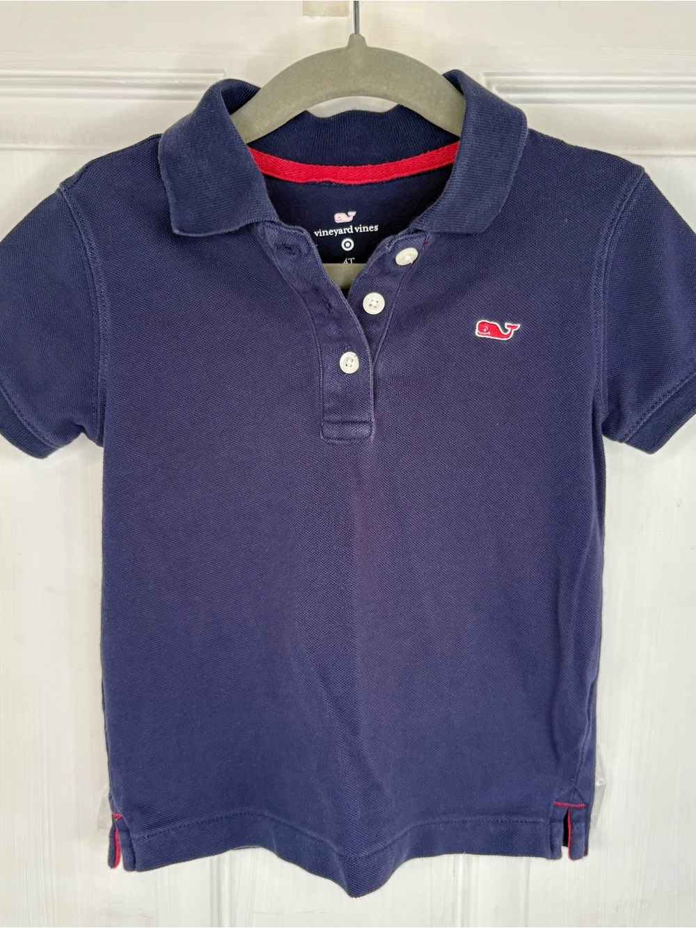 Vineyard Vines Navy Polo with Red Whale Patch 4t